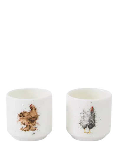 Fine Bone China Egg Cups, Set of 2 with Feathery Chicken Designs