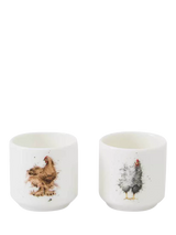 Fine Bone China Egg Cups, Set of 2 with Feathery Chicken Designs
