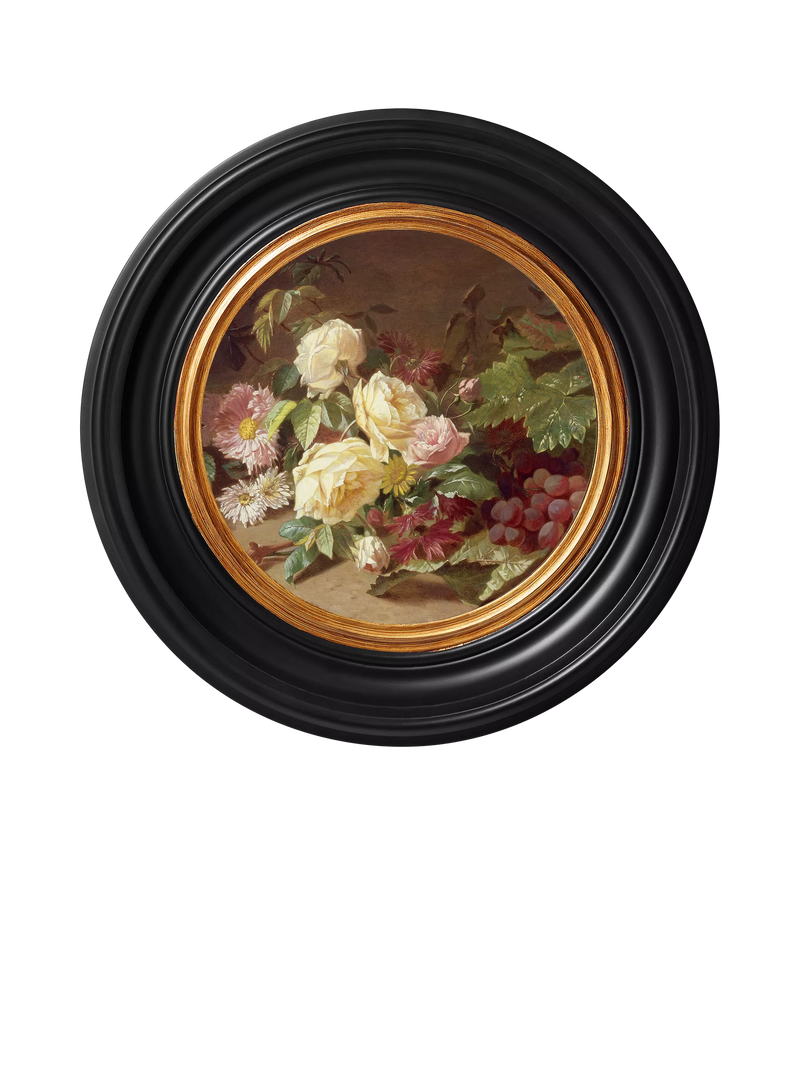 Brookpace Rose & Red Grapes round framed canvas print 43cm - British product