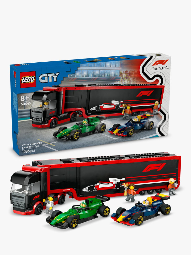 Lego F1 Truck with RB20 and AMR24 F1 Cars playset, UK version