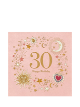 30th Birthday Greetings Card with Sun and Moon Design and Envelope