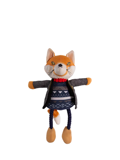 Squeaky Dog Toy with Rope Legs and Hidden Squeaker, Multi-Coloured Fox Character
