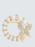 Jon Richard Pearl And Butterfly Wreath Brooch Gold