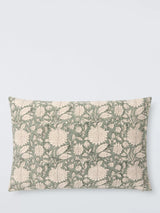Floral Print Weave Cushion with Running Stitch Detail, Nutmeg