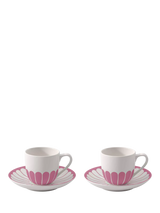 Porcelain Espresso Cup and Saucer Set with Floral Design, 70ml, Set of 2, Cassis