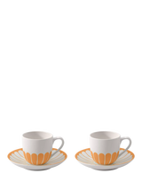 Porcelain Espresso Cup and Saucer Set, Fleur Floral Design, 70ml, Set of 2