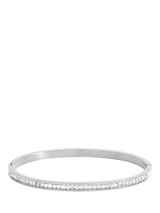 Stainless Steel Waterproof Crystal Row Polished Silver Bangle