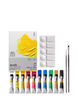 Acrylic Paint Essentials Set with 10 Colours, Brushes, and A4 Paper Pad