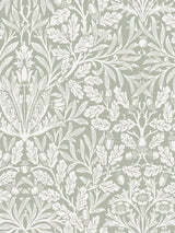 Acorn and Floral Pattern Wallpaper in Sage Color