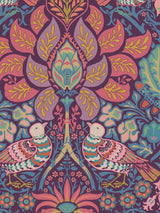 Dove and Rose Patterned Wallpaper with Leaf and Acorn Motifs