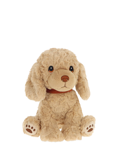 Peluche Cavapoo assise avec détails brodés et collier en velours, 23cm
