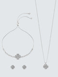 Jon Richard Pave Clover Trio Set Silver
