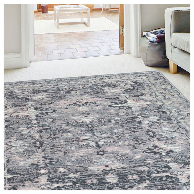 Homemaker Traditional Grey Blush Short Pile Rug 80x150cm, UK version