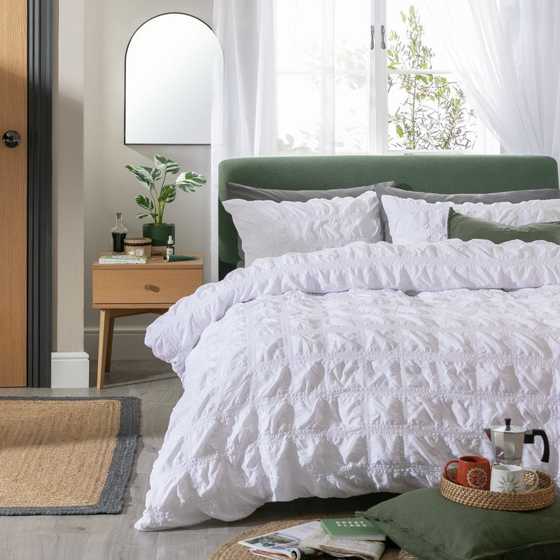 Argos Home Seersucker Square White Duvet Cover Set King Size - British product