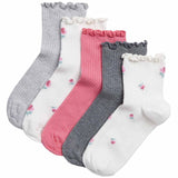M&S Girls Floral Ribbed Ankle Socks, 5 Pack, Size 4-7 Large