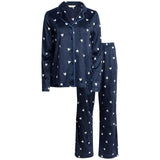M&S Fleece Heart Print Pyjama Set, M, Navy