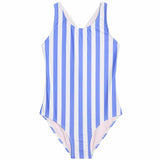 M&S Girls Stripe Swimming Costume, 9-10 Years, Blue