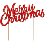 Red Glitter Merry Christmas Cake Topper