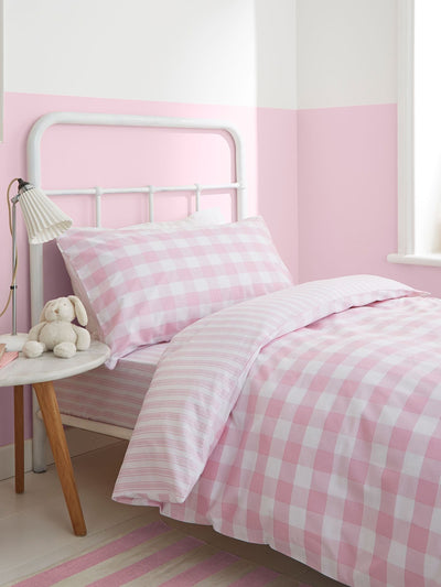 Bianca Pink Gingham 100% Cotton Duvet Cover and Pillowcase Set
