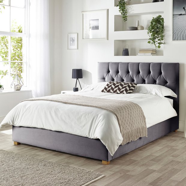 CL Boutique Velvet Ottoman Bedframe in Steel Kingsize - British product