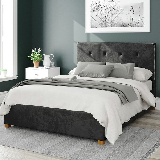 Aspire Presley Velvet Kingsize Ottoman Bed Frame in black - British product