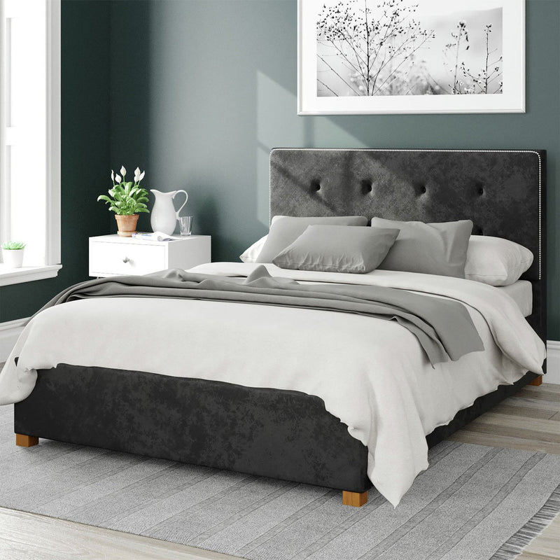 Aspire Presley Velvet Kingsize Ottoman Bed Frame in black - British product