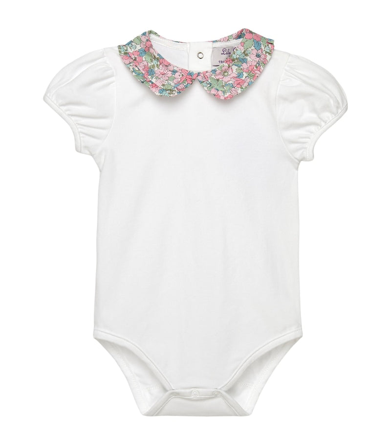 Trotters baby bodysuit with liberty print collar 3-24 months (British brand)