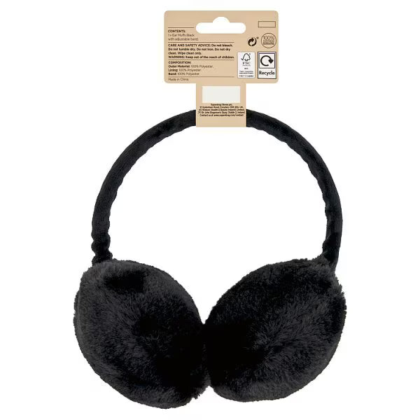 Superdrug black faux fur ear muffs suitable for all (British brand)