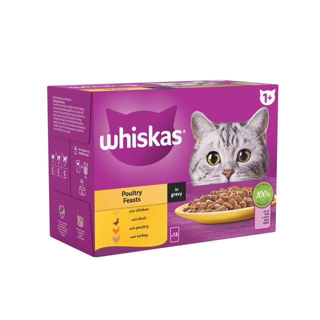 WHISKAS 1+ Cat Pouches Poultry Feasts in Gravy 12 x 85g GOODS M&S