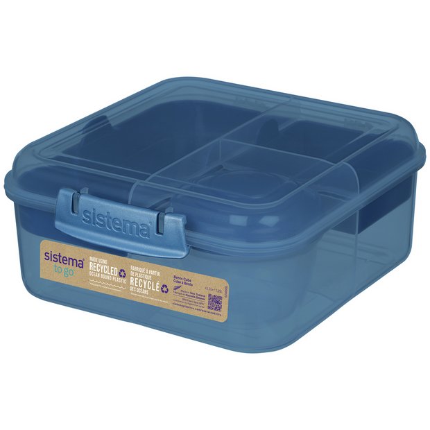 Sistema Bento Cube Lunch Box in assorted colours, 7.7x18.6x16.8cm (British brand)