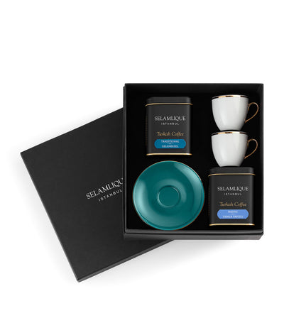 Selamlique Turkish Coffee and Cup Set with Traditional and Mastic Blends
