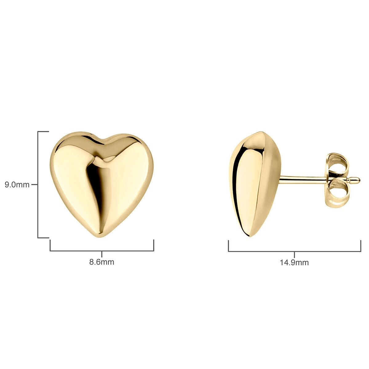 14ct Yellow Gold Heart Stud Earrings - McGrocer