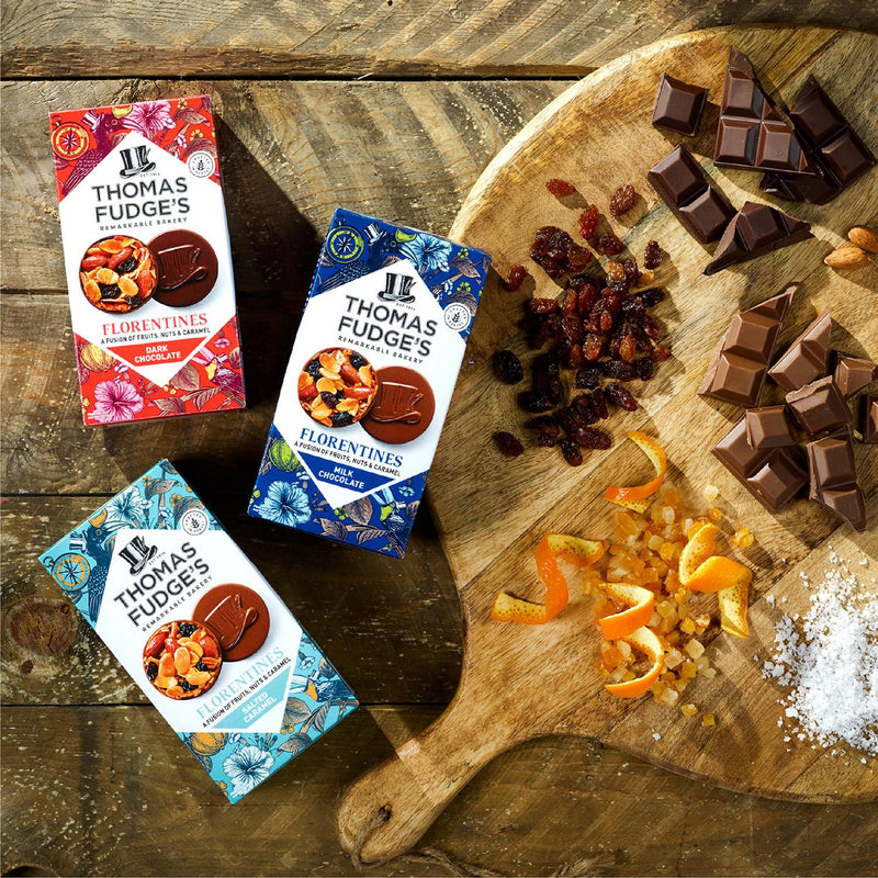 Dark Chocolate Coated Almond and Fruit Florentine Biscuits