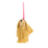 Felt Dog Christmas Decoration with Gold Fringe, 10x11x3 cm