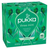 Pukka Three Mint organic herbal tea bags 64g, imported from the UK