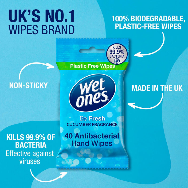 Wet Ones Cucumber Antibacterial Hand Wipes 40 Pack (British brand)
