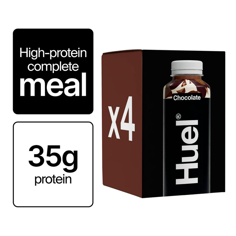 Huel chocolate flavour high-protein complete nutrition drink, 4 x 500ml bottles, UK version