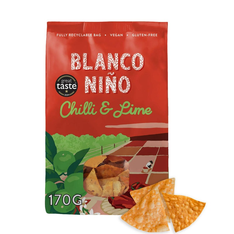 Blanco Nino White Corn Tortilla Chips with Ancho Chilli & Zesty Lime 170g