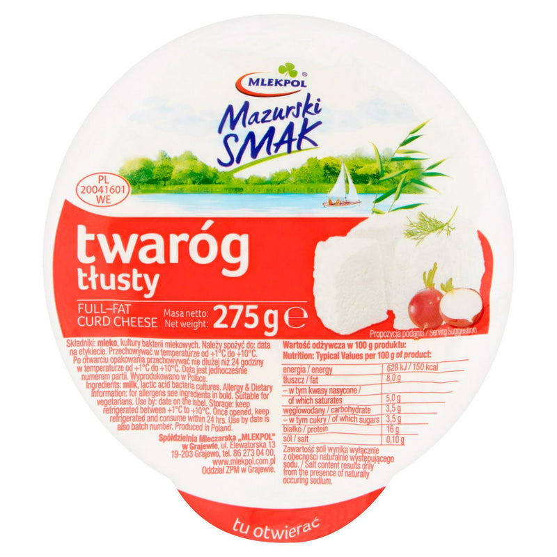 Mlekpol curd cheese full fat 275g, imported from the UK