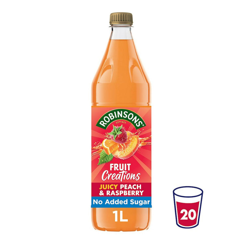 Robinsons Fruit Creations peach raspberry squash 1L, imported from the UK