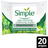 Simple Age Resisting Facial Wipes Regeneration Biodegradable Cleansing Make Up Remover x20