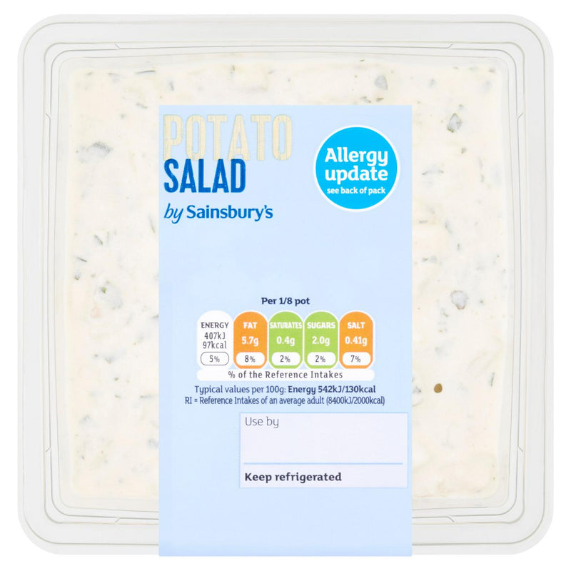 Sainsbury's rich potato salad 600g side dish packed in Britain (British brand)