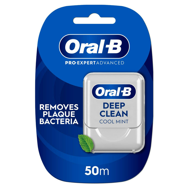 Oral-B Pro-Expert Advanced Waxed Dental Floss Deep Clean Removes Plaque Cool Mint Flavour 50m
