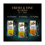 Sheba adult wet cat food pouches with poultry in gravy, 15 x 50g (British brand)