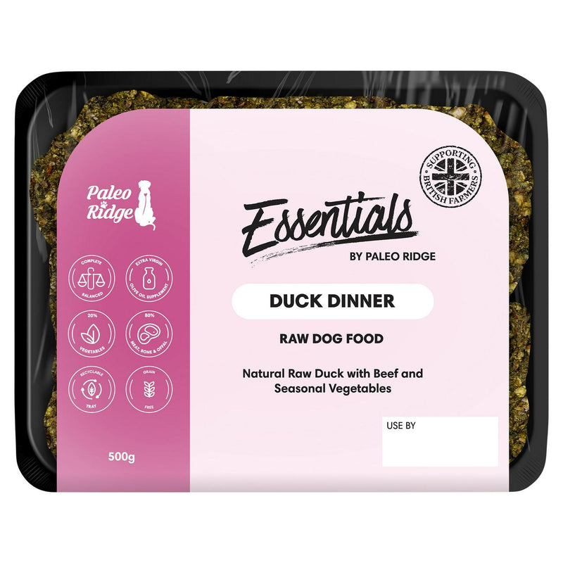 Paleo Ridge raw duck dinner 500g, imported from the UK