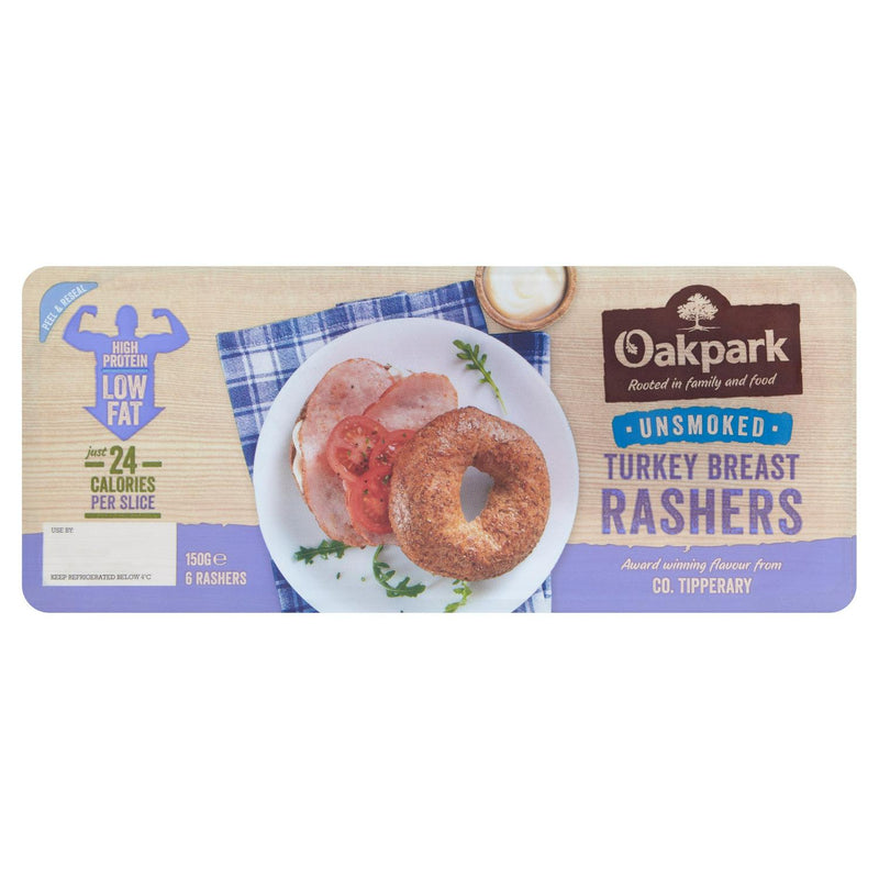 Oakpark Unsmoked Turkey Breast Rashers 150g, imported from the UK