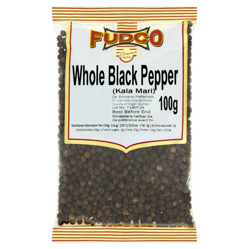Fudco whole black pepper peppercorns 100g - British product