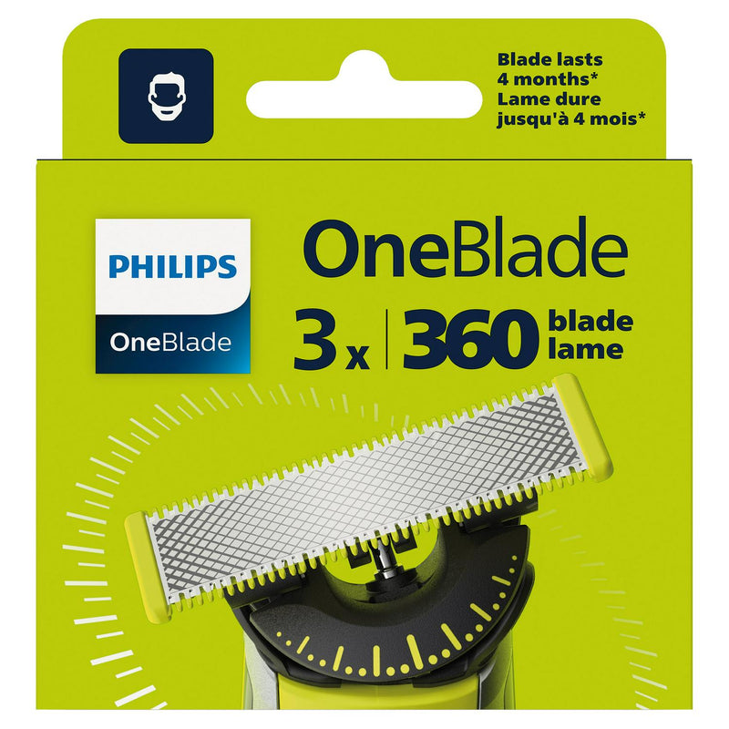 Philips OneBlade 360 replacement blades 3 pack, imported from the UK