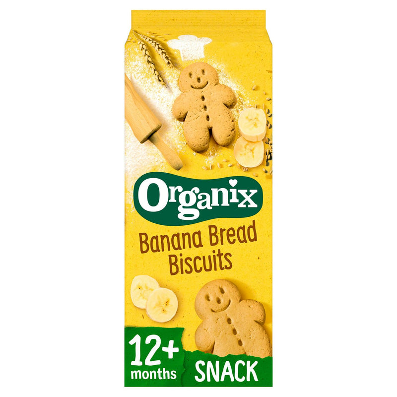 Organix Banana Bread Biscuits 135g, imported from the UK