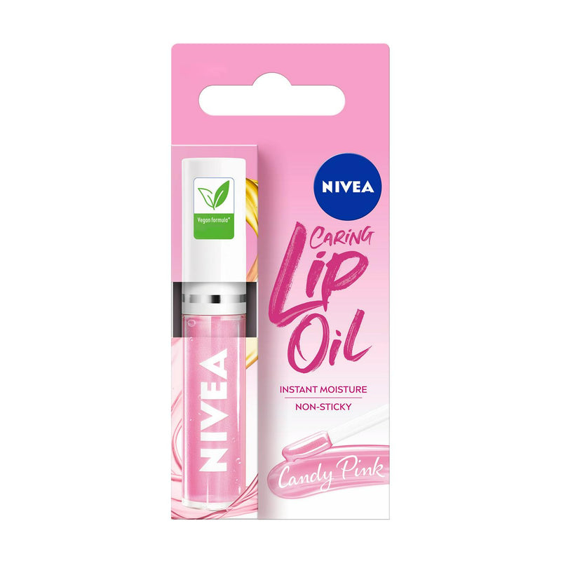 Nivea Lip Oil Candy Pink 5ml tube, imported from the UK